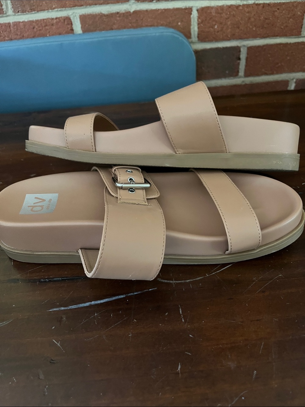 Dolce Vita Nude/Tan Double-Strap Slide Sandals with Buckle Detail - Picture 5 of 5